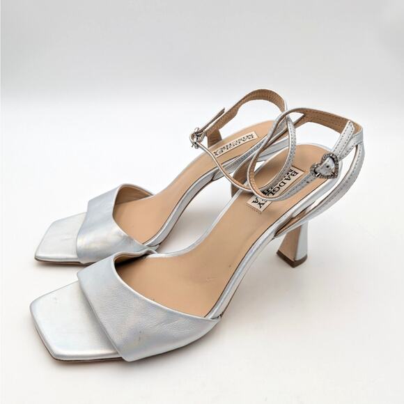 Badgley Mischka Cady Square Toe High Heel Sandals Women's Silver Size US8 EU39 - Picture 1 of 13